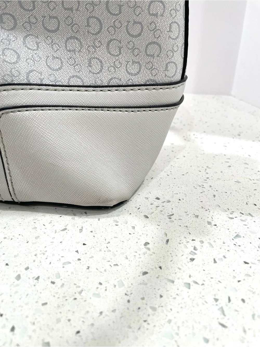 GUESS White Logo-Print Satchel with Silver Hardware